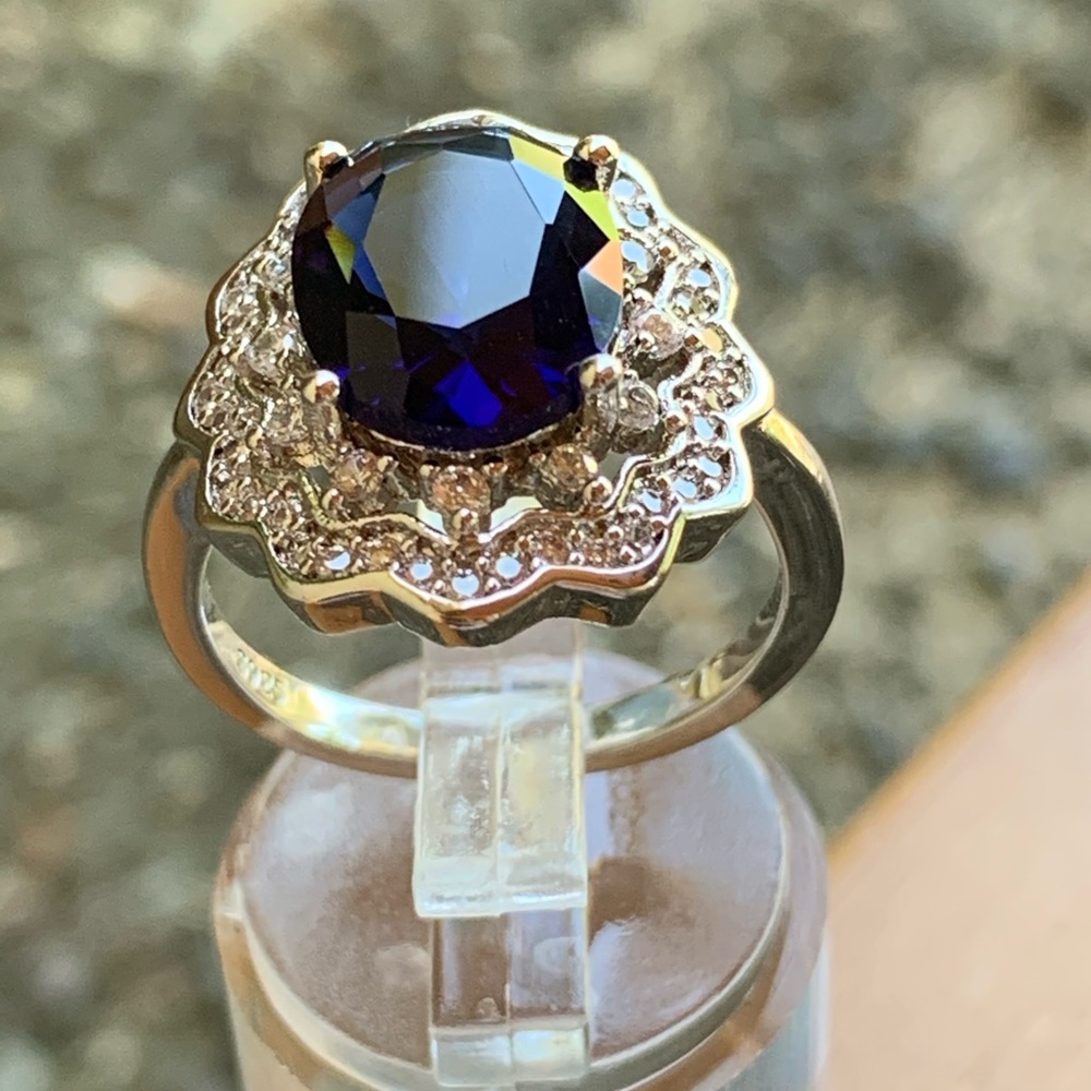 925 Silver blue sapphire wedding party ring new - Picture 4 of 7